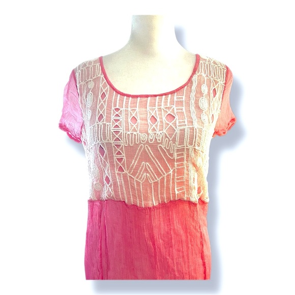 FREE PEOPLE💗Sheer pink ivory embroidered short sleeve tunic or dress XS - Picture 8 of 16